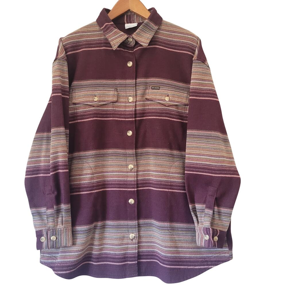 Columbia Calico Basin Women's XXL Burgundy Stripe Shirt Jacket Shacket READ